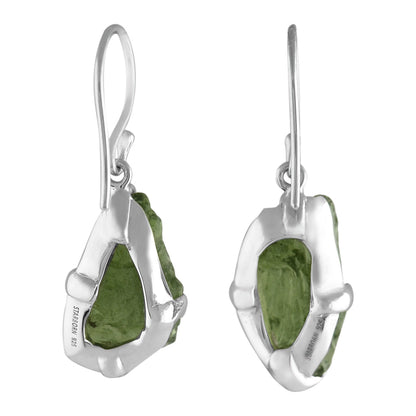 Moldavite Earrings Sterling Silver Raw Crystal Dangle, with authentication! – Crystal Earrings