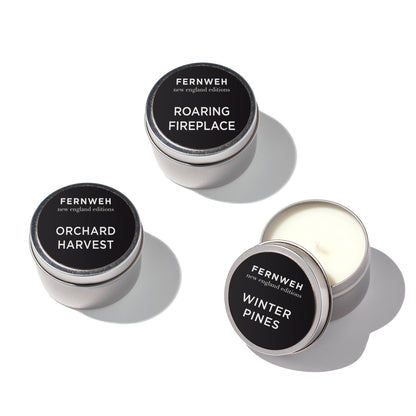 Roaring Fireplace Scented Soy Candle – 3 Travel Set New England