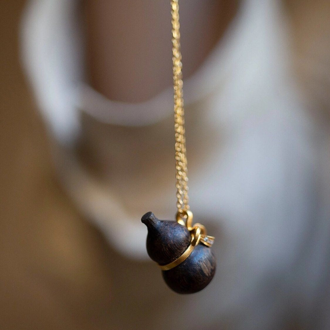 Retro Chinese Fu Lu Gourd Necklace | Ebony Alloy Statement Piece