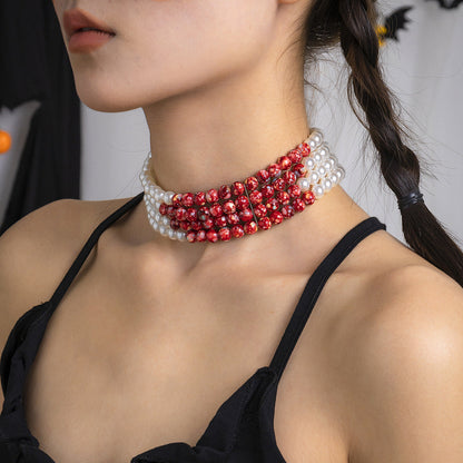 Style Pearl Creative Halloween Blood Drop Necklaces