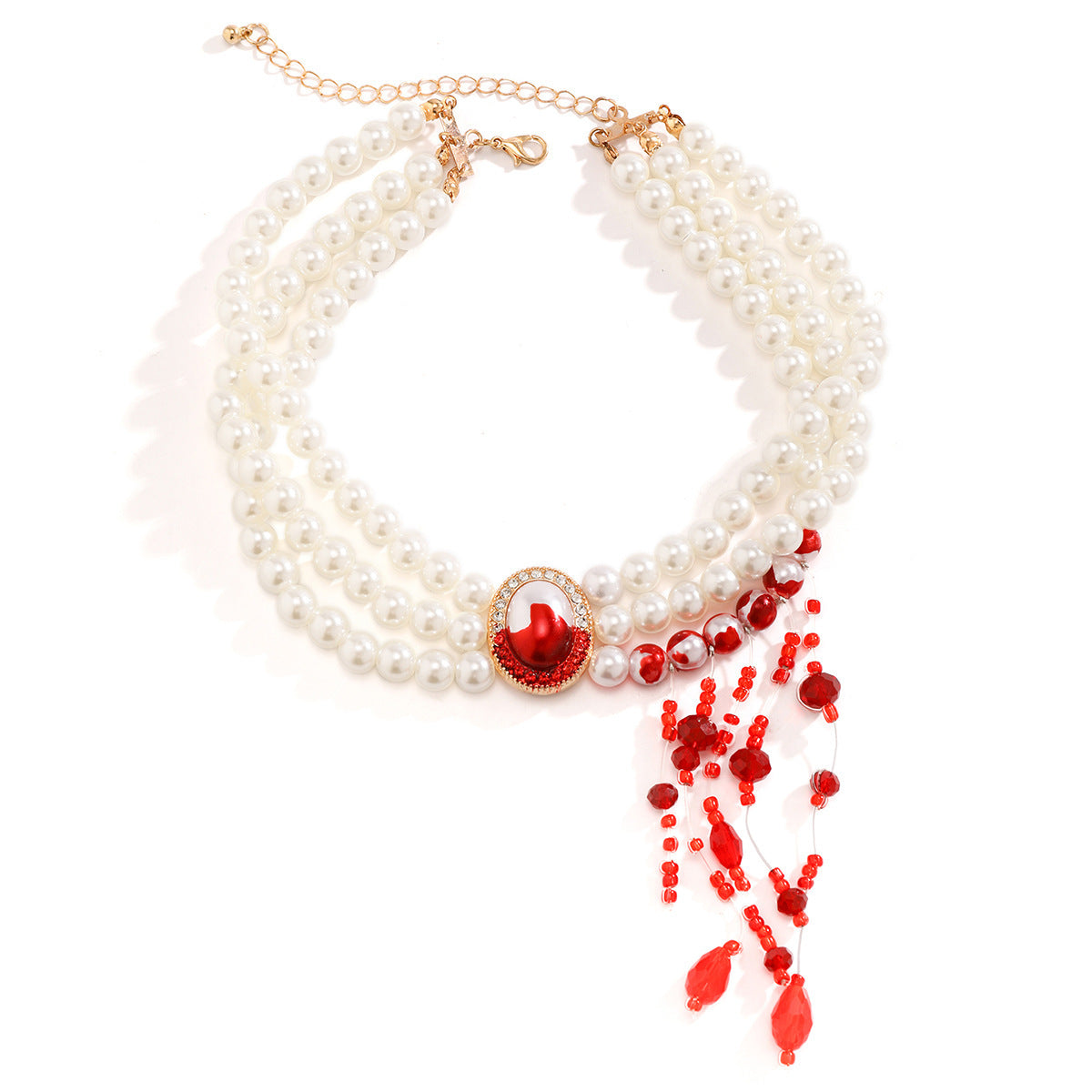 Halloween Imitation Pearl Collar Vintage Gothic Style Blood Drop Necklaces