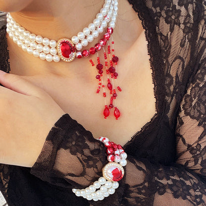 Halloween Imitation Pearl Collar Vintage Gothic Style Blood Drop Necklaces