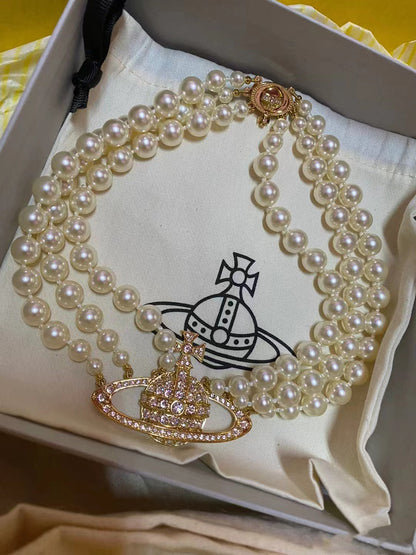 Pearl Beaded Statement Necklace – Queen Mother of the West | Gold & Platinum