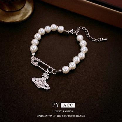Planet Pearl Pin Necklace & Bracelet Set – Celestial Jewelry