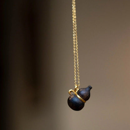 Retro Chinese Fu Lu Gourd Necklace | Ebony Alloy Statement Piece