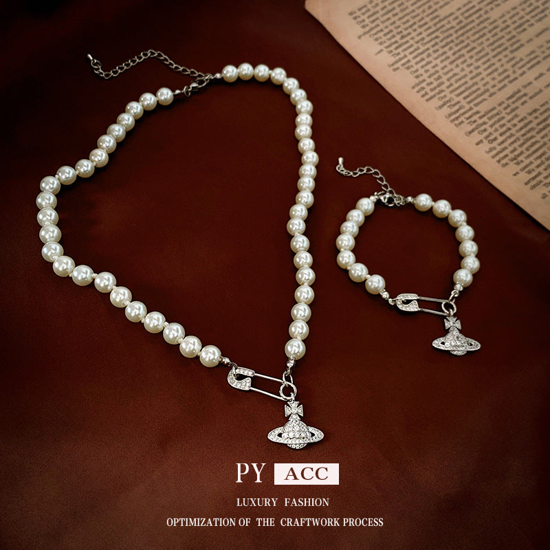 Planet Pearl Pin Necklace & Bracelet Set – Celestial Jewelry