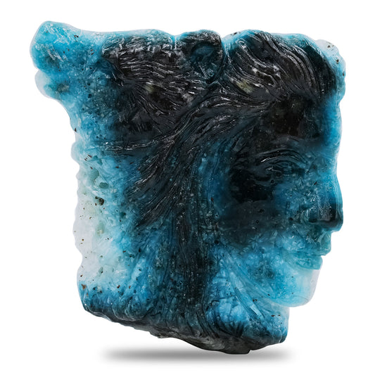 Hand Carved Blue Ice Woman and Animal Face Carving 128 cts - 1 Piece – RP - Regular Price