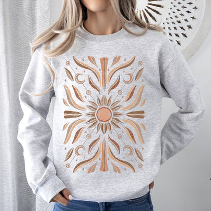 Boho Radiant Sun Sweatshirt – Cozy Unisex Pullover – Ash Sweatshirt