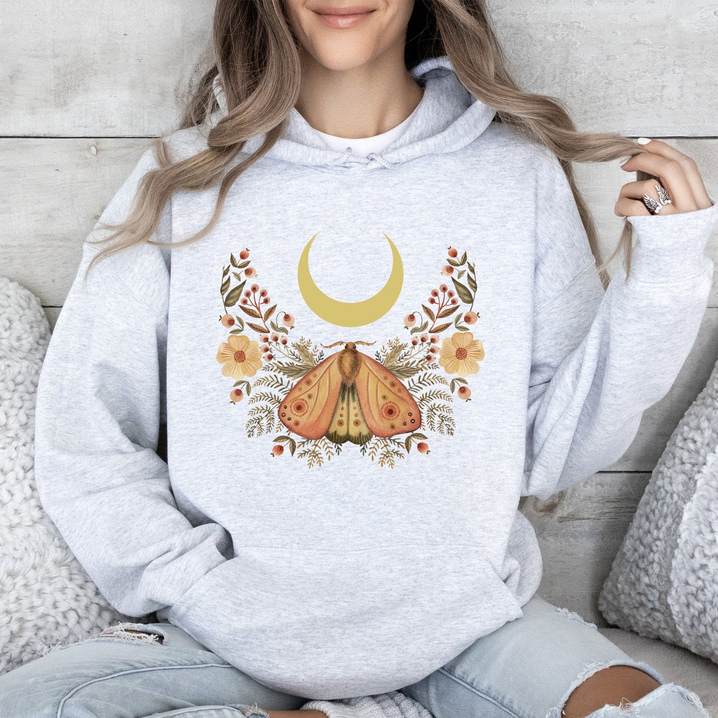 Mystical Moth and Moon, Enchanted Floral Night - Hoodie – Ash Hoodie