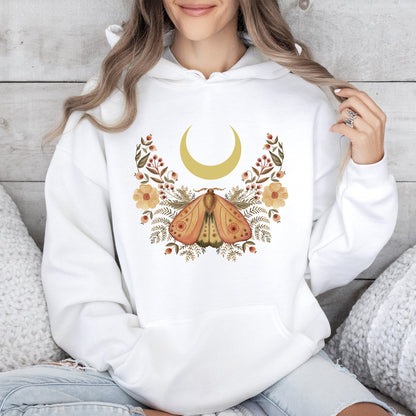 Mystical Moth and Moon, Enchanted Floral Night - Hoodie – White Hoodie