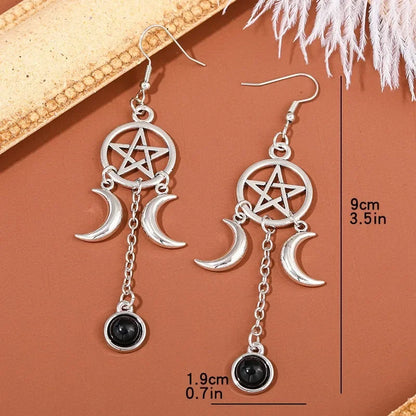 Pentacle Moon Crystal Earrings