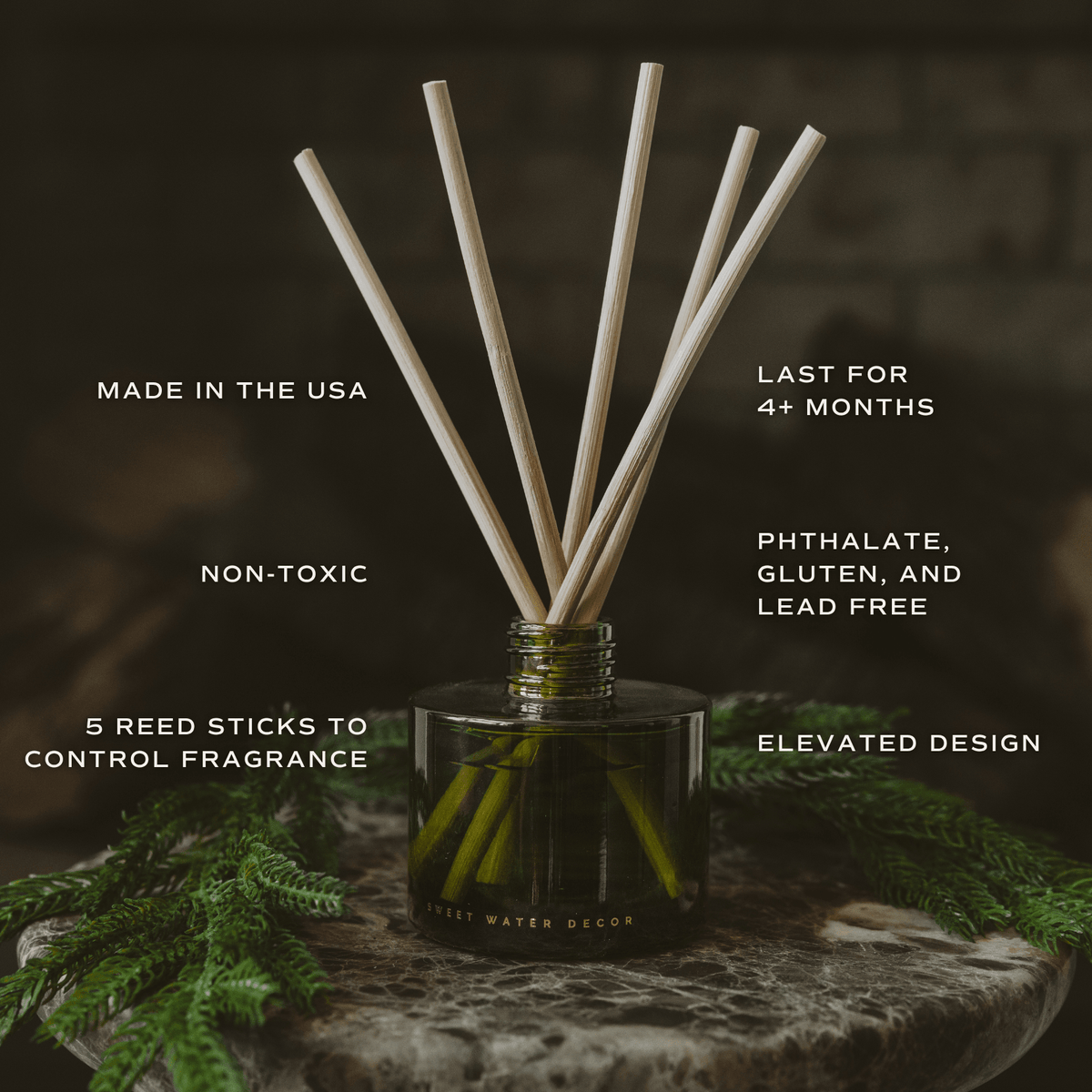 Snow Covered Pines Fraser Fir Reed Diffuser | Olive Green Glass