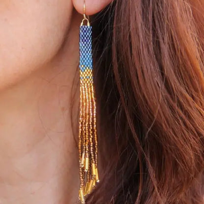 Beaded Handwoven Ombre Tassel Earrings
