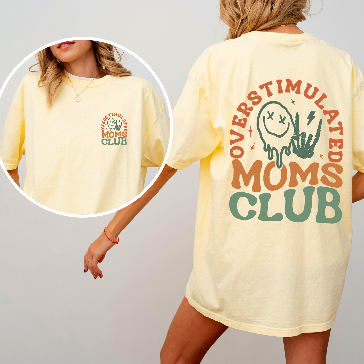 Overstimulated Mom's Club, Trend, Mama, Mother, Funny Mom, Comfort Colors T-Shirt – Banana Light Yellow T-Shirt