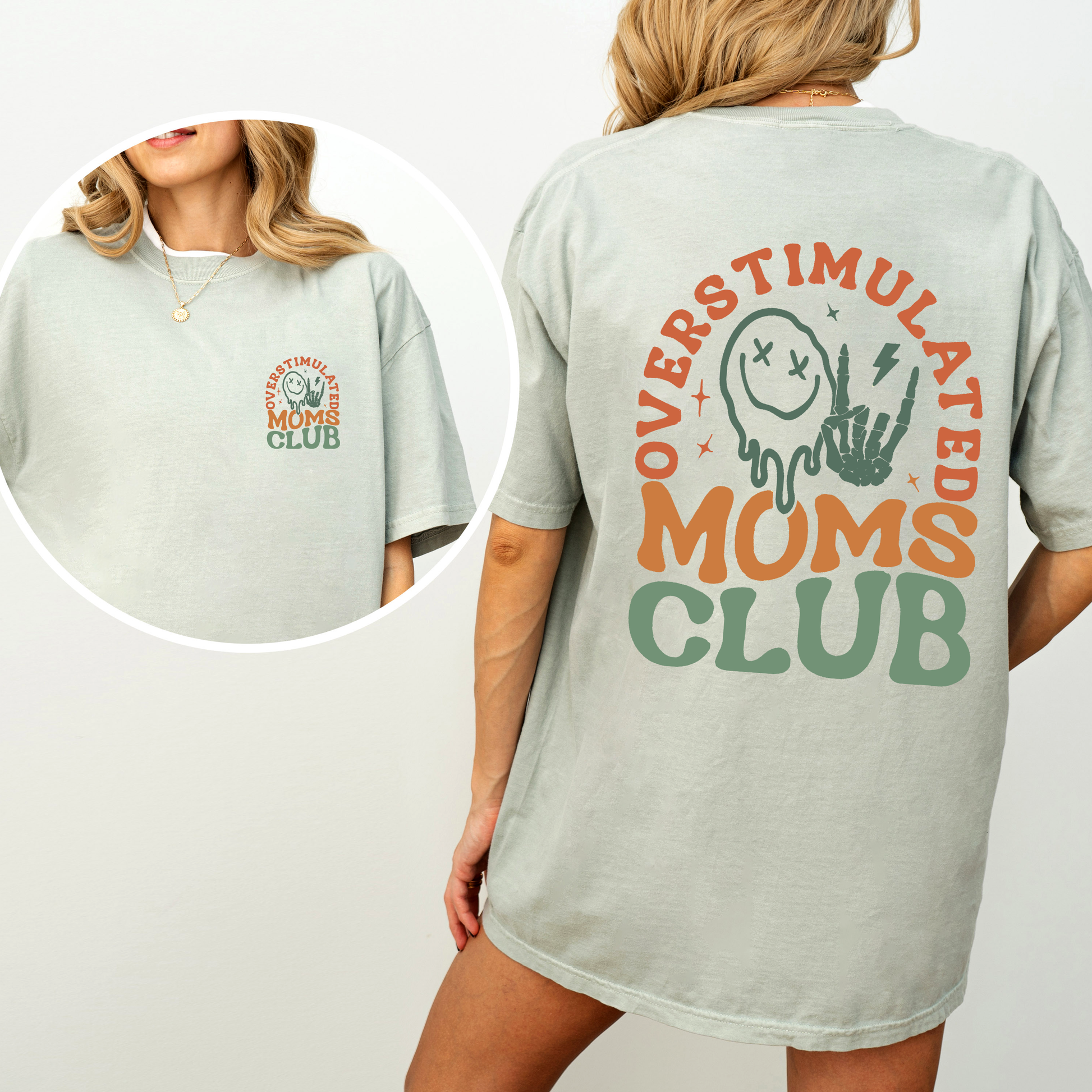 Overstimulated Mom's Club, Trend, Mama, Mother, Funny Mom, Comfort Colors T-Shirt – Bay Sage T-Shirt