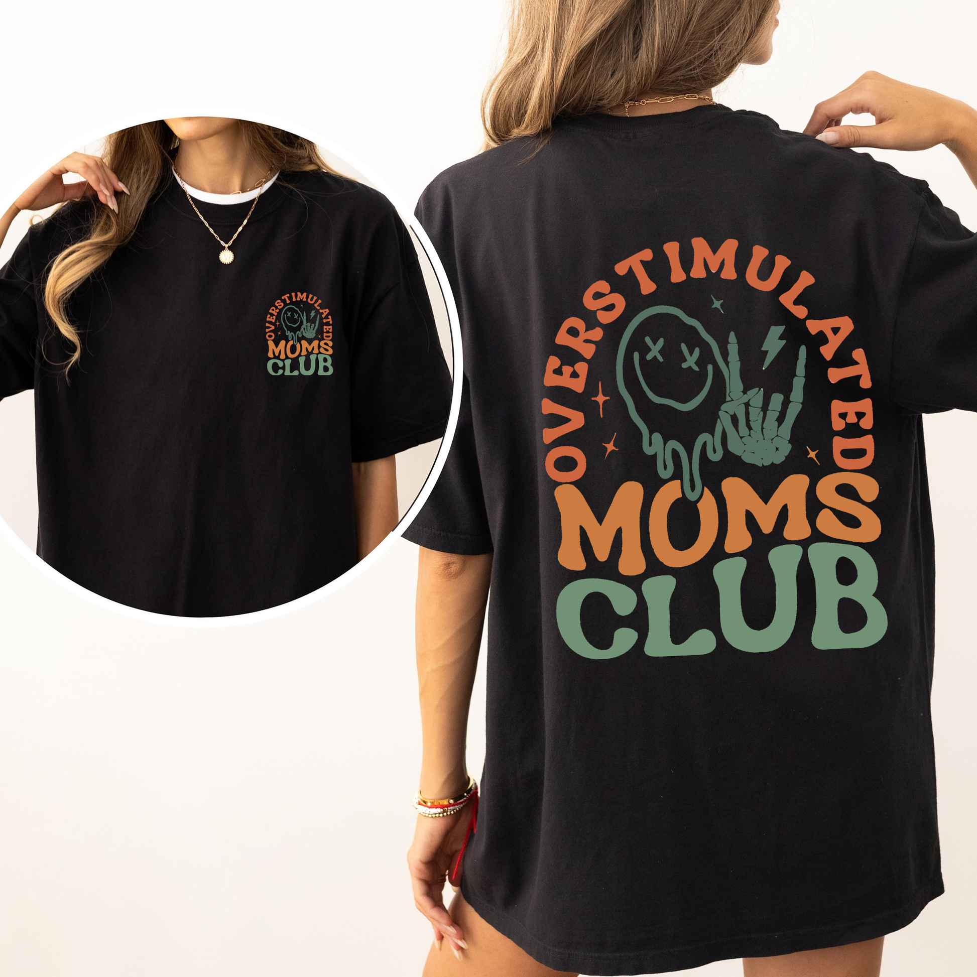Overstimulated Mom's Club, Trend, Mama, Mother, Funny Mom, Comfort Colors T-Shirt – Black T-Shirt