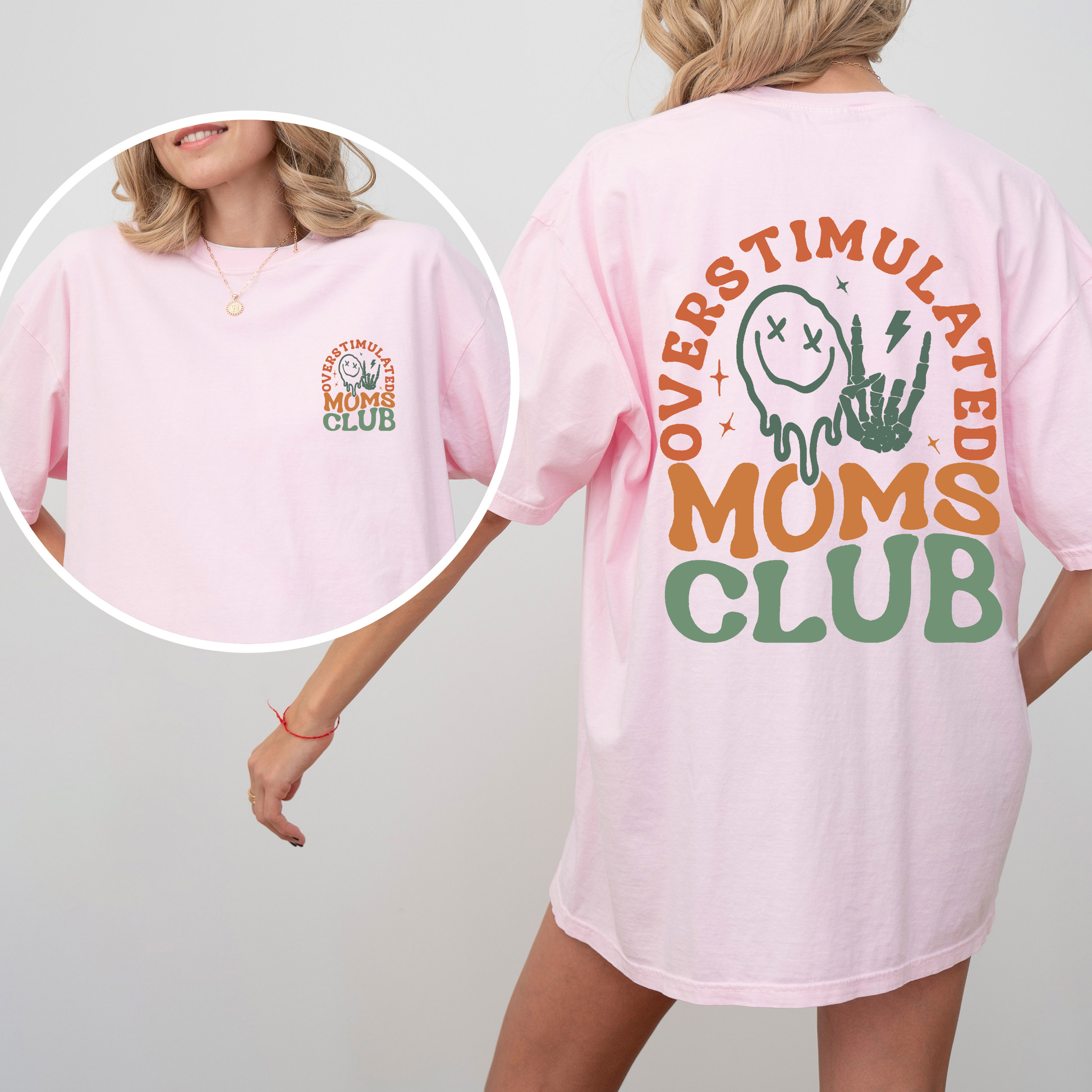 Overstimulated Mom's Club, Trend, Mama, Mother, Funny Mom, Comfort Colors T-Shirt – Blossom Light Pink T-Shirt