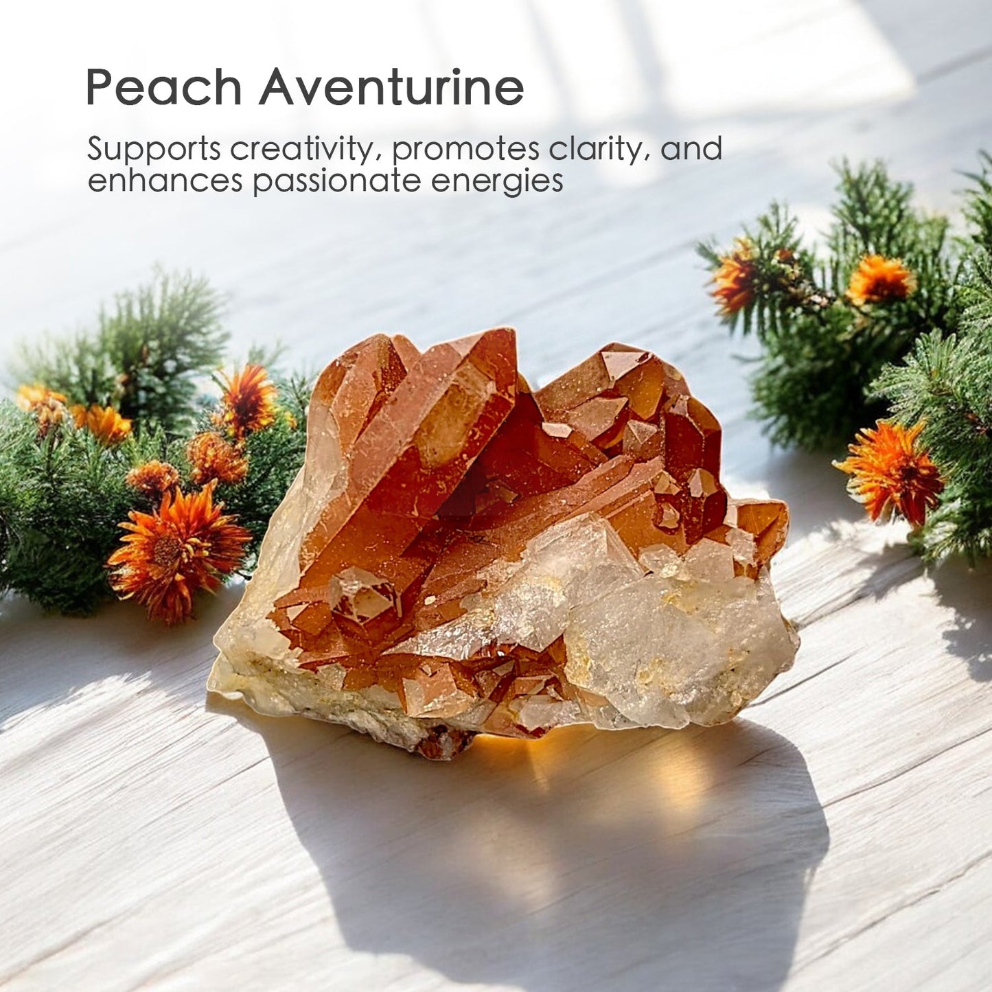 Juniper Zest Crystal Candle with Peach Aventurine | Coconut-Soy Wax Candle, 9oz