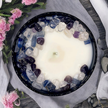 Cactus Flower & Jade Crystal Candle with Kyanite, Amethyst, and Quartz | Coconut-Soy Wax Candle, 9oz