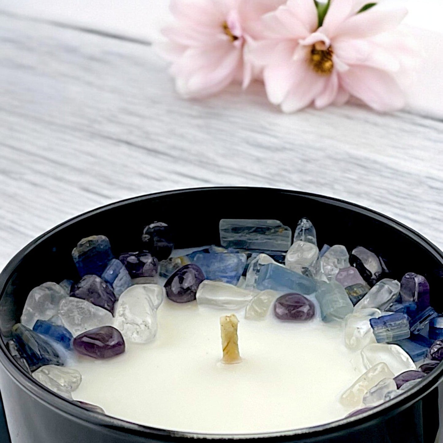 Cactus Flower & Jade Crystal Candle with Kyanite, Amethyst, and Quartz | Coconut-Soy Wax Candle, 9oz