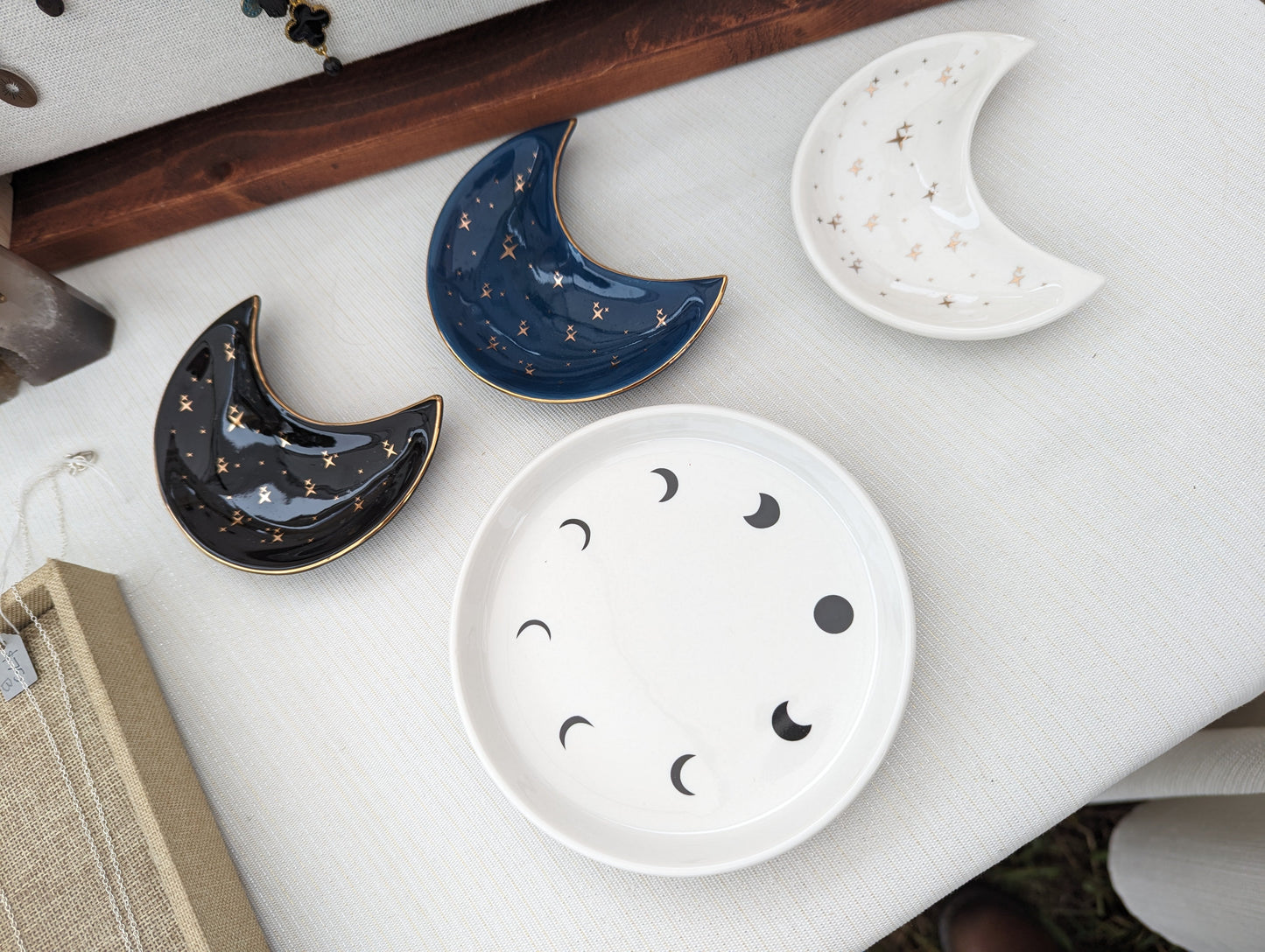 Crescent Moon Trinket Dish – Jewelry & Crystal Holder (3 Colors Available)