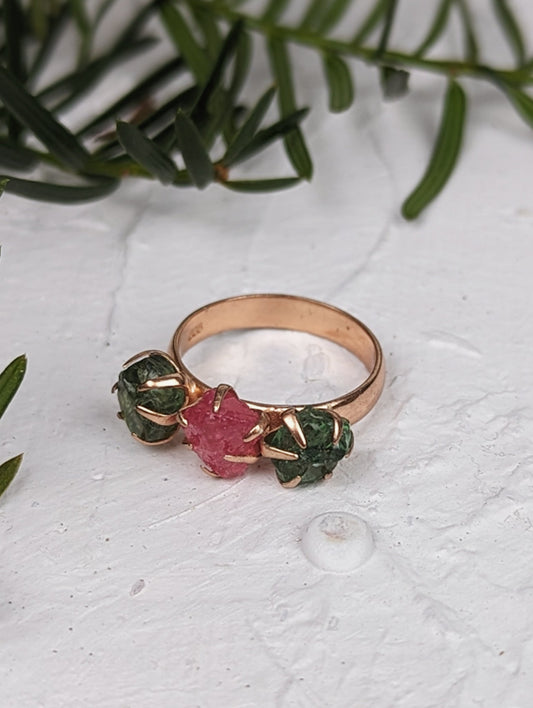 Peridot/Tourmaline Cluster Ring - Rose Gold
