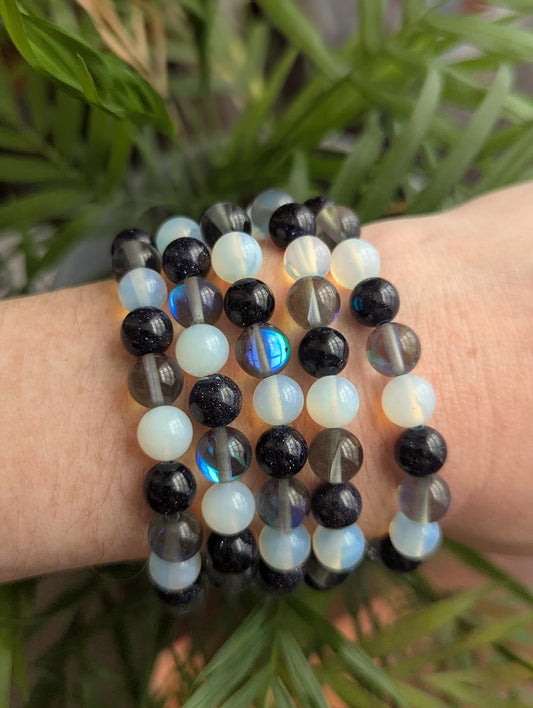 Opalite, Mermaid Glass, Blue Goldstone Bracelet (Various Sizes Available)