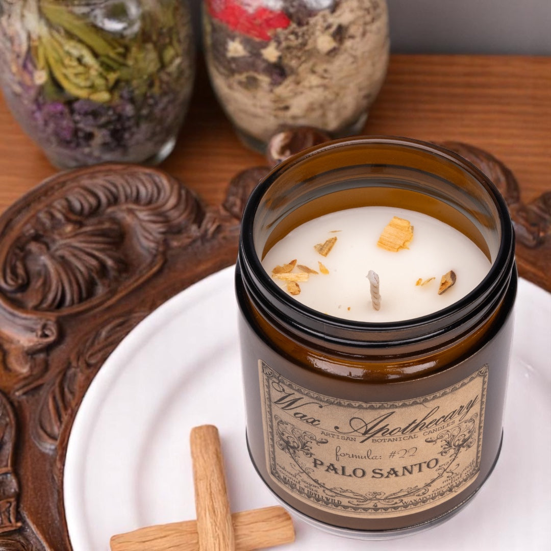 6 oz Botanical Candle in Amber Glass Jar - Palo Santo – Candle