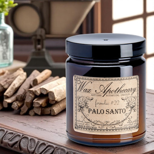 6 oz Botanical Candle in Amber Glass Jar - Palo Santo – Candle
