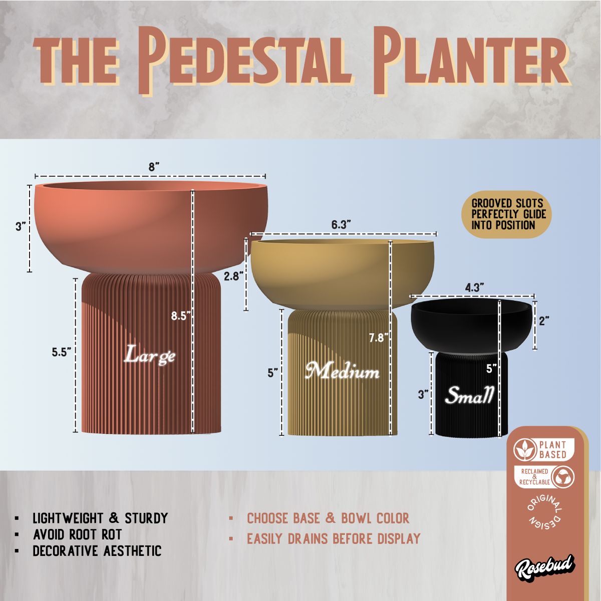 Modern Pedestal Planter, Two-Piece Plant Pot
