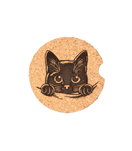 Peeking Black Cat Car Coaster