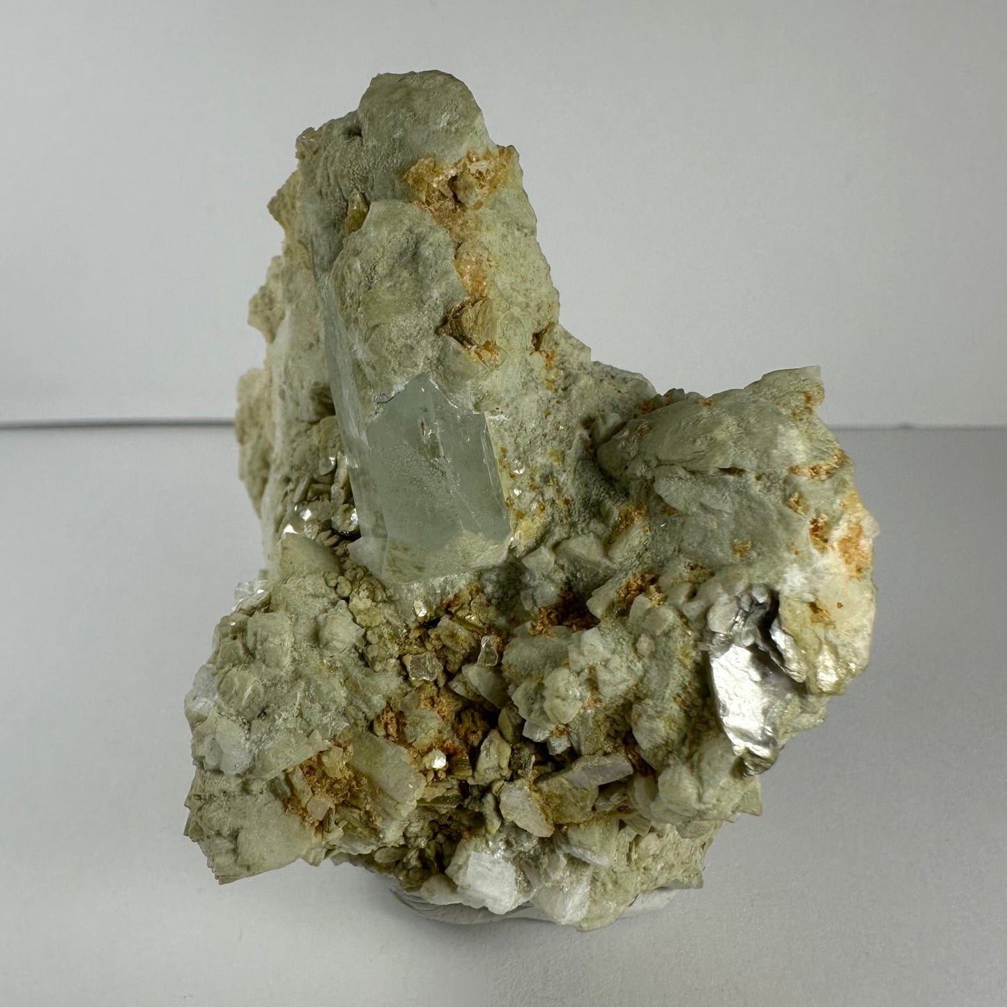 Aquamarine Crystal on Feldspar, Albite, and Mica Matrix from Nuristan Province, Afghanistan