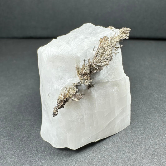Native Dendritic Silver on Calcite from Morocco – Minerals
