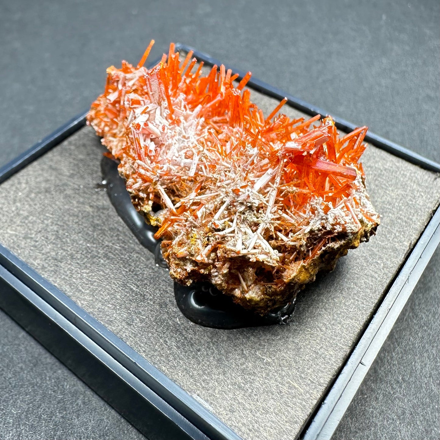 Crocoite on Matrix Adelaide Mine, Dundas, Tasmania, Australia