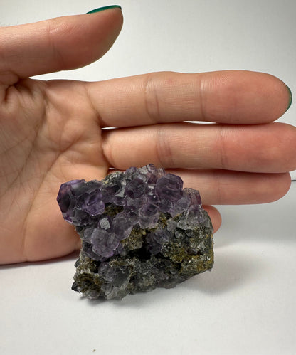 Purple Dodecahedral Fluorite with Calcite on matrix – Minerals