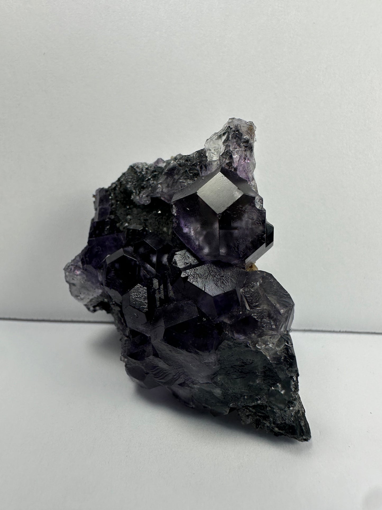 Purple Dodecahedral Fluorite with Calcite on matrix