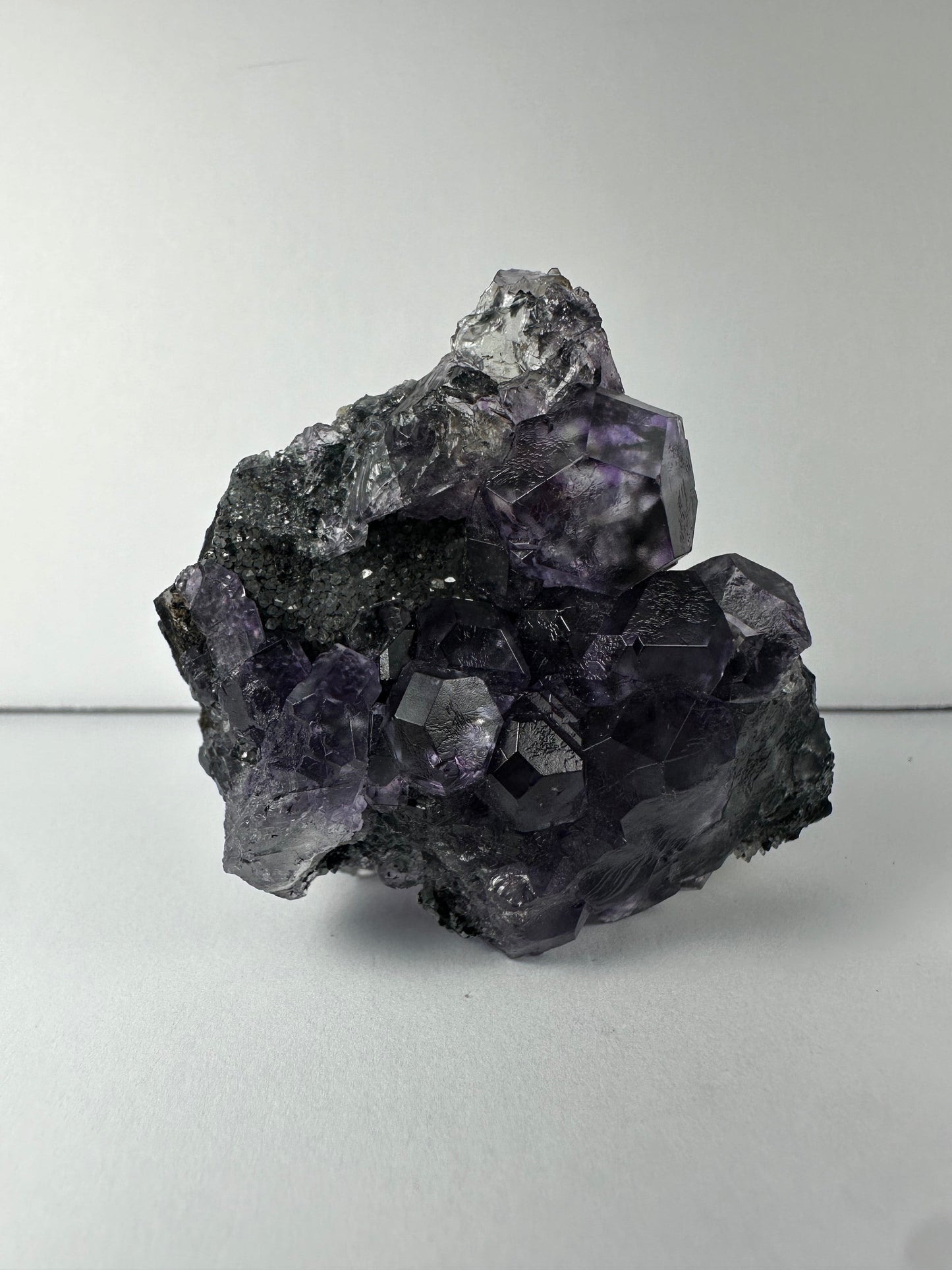 Purple Dodecahedral Fluorite with Calcite on matrix