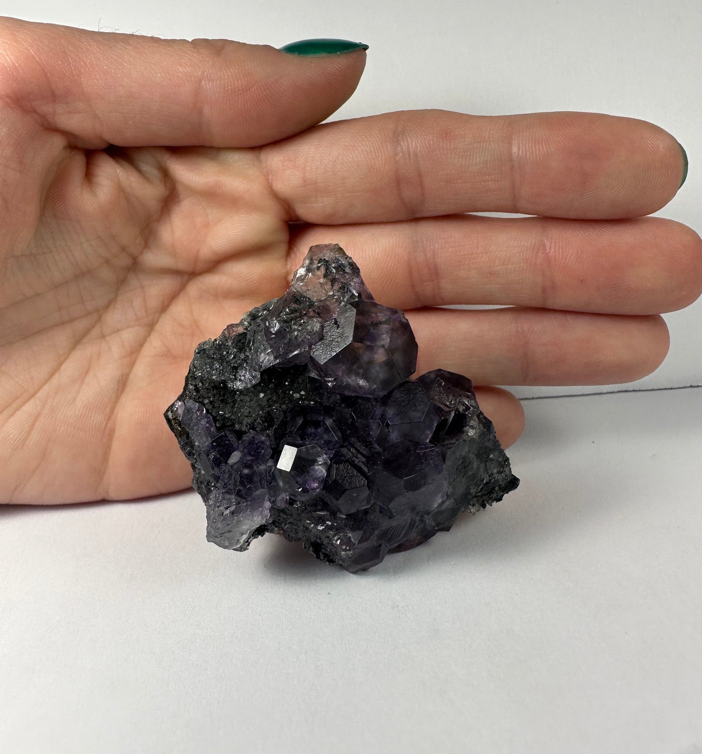 Purple Dodecahedral Fluorite with Calcite on matrix