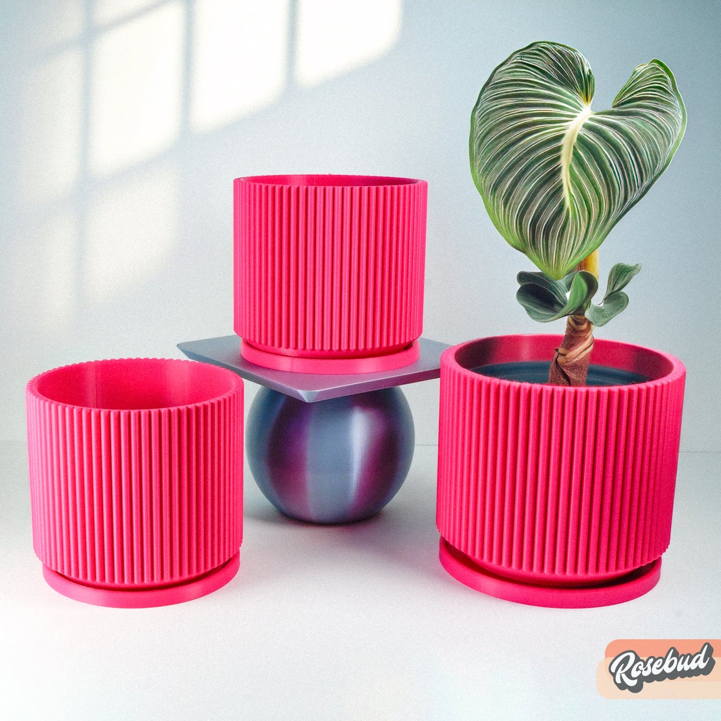 Mid-Century Ribbed Planter | 3D Printed Modern Plant Pot – Pots & Planters