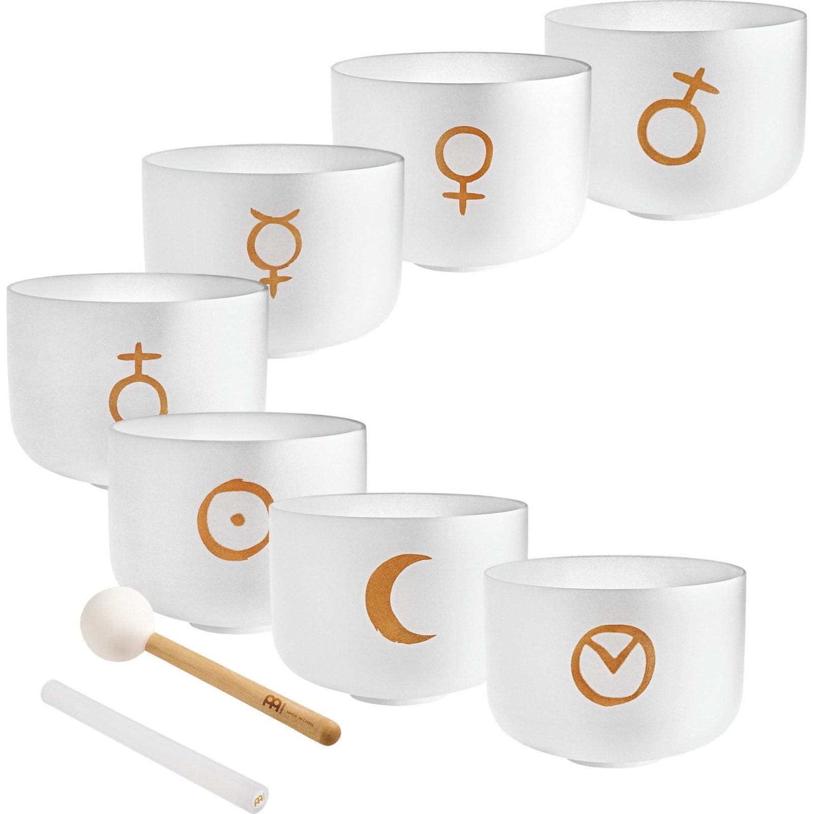 7 Planetary Crystal Singing Bowls – Cosmic Chakra Set | 12" White Frosted Quartz – Planetary Crystal Singing Bowl Set