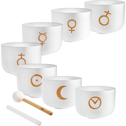 7 Planetary Crystal Singing Bowls – Cosmic Chakra Set | 12" White Frosted Quartz – Planetary Crystal Singing Bowl Set