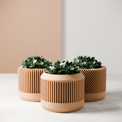 BAMBOO Planter Set | Modern Minimalist Plant Pot with Saucer – Natural Wood Planter