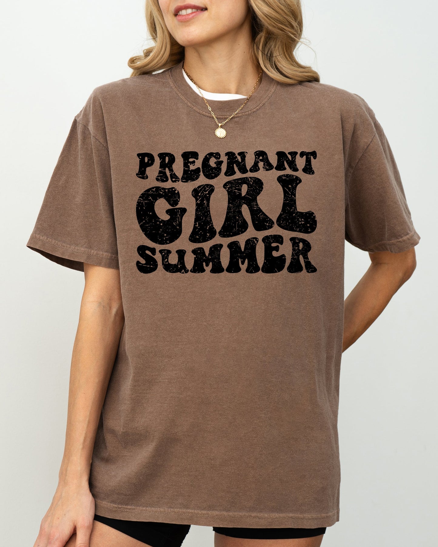 Pregnant Girl Summer, Mom to Be Shirt, Baby Announcement, Pregnancy Reveal, Baby Shower Gift, Funny Gift for New Mom Shirt Comfort Colors T-Shirt – Espresso Brown T-Shirt