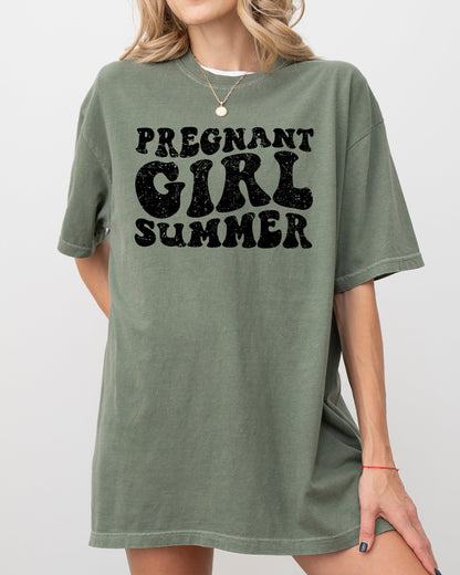 Pregnant Girl Summer, Mom to Be Shirt, Baby Announcement, Pregnancy Reveal, Baby Shower Gift, Funny Gift for New Mom Shirt Comfort Colors T-Shirt – Moss Green T-Shirt