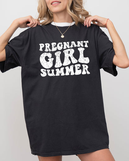 Pregnant Girl Summer, Mom to Be Shirt, Baby Announcement, Pregnancy Reveal, Baby Shower Gift, Funny Gift for New Mom Shirt Comfort Colors T-Shirt – Black T-Shirt