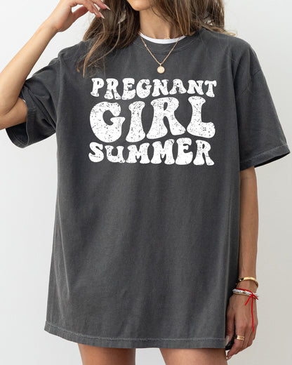 Pregnant Girl Summer, Mom to Be Shirt, Baby Announcement, Pregnancy Reveal, Baby Shower Gift, Funny Gift for New Mom Shirt Comfort Colors T-Shirt – Pepper Dark Gray T-Shirt