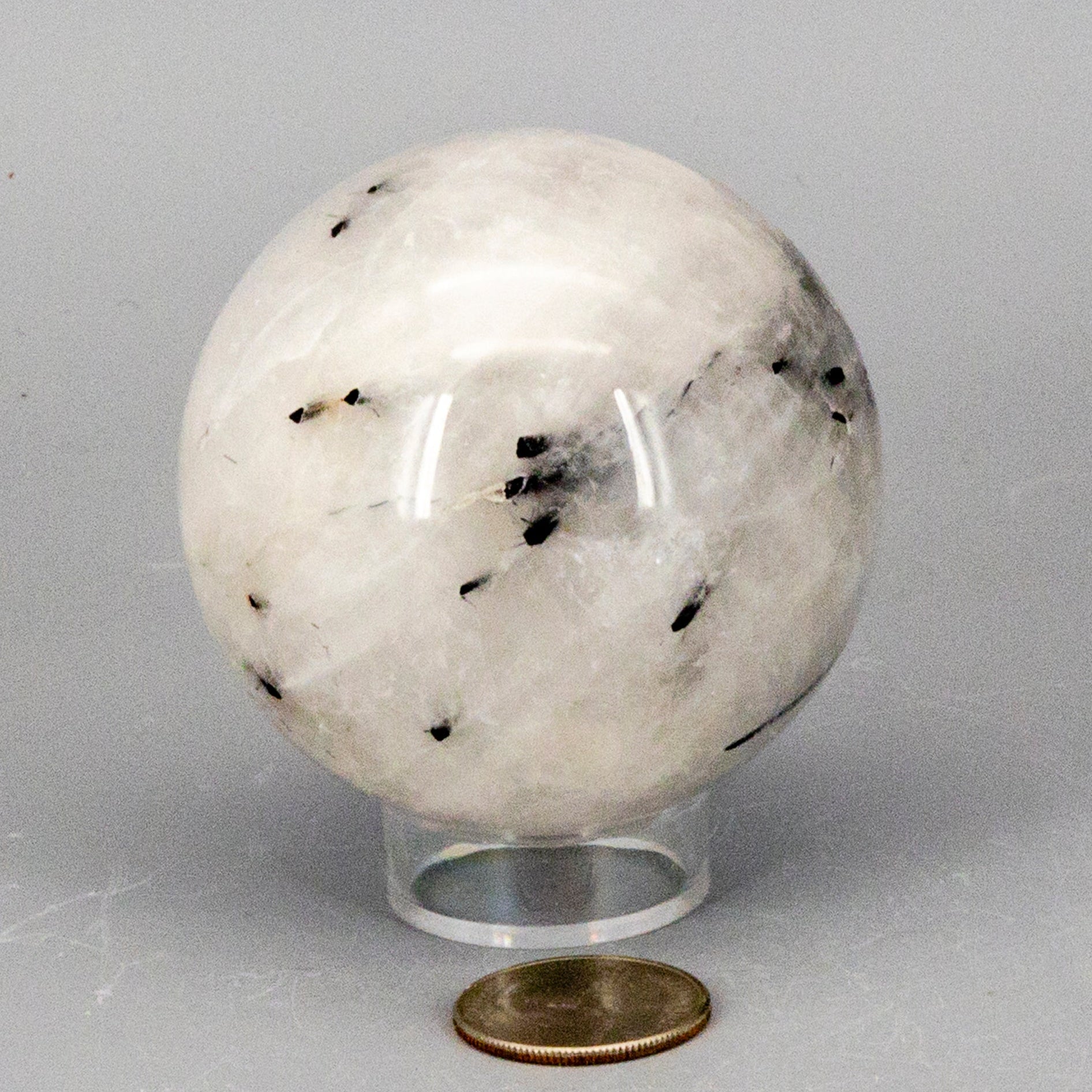 Quartz w/t Black Tourmaline Inclusions 68MM – Spheres
