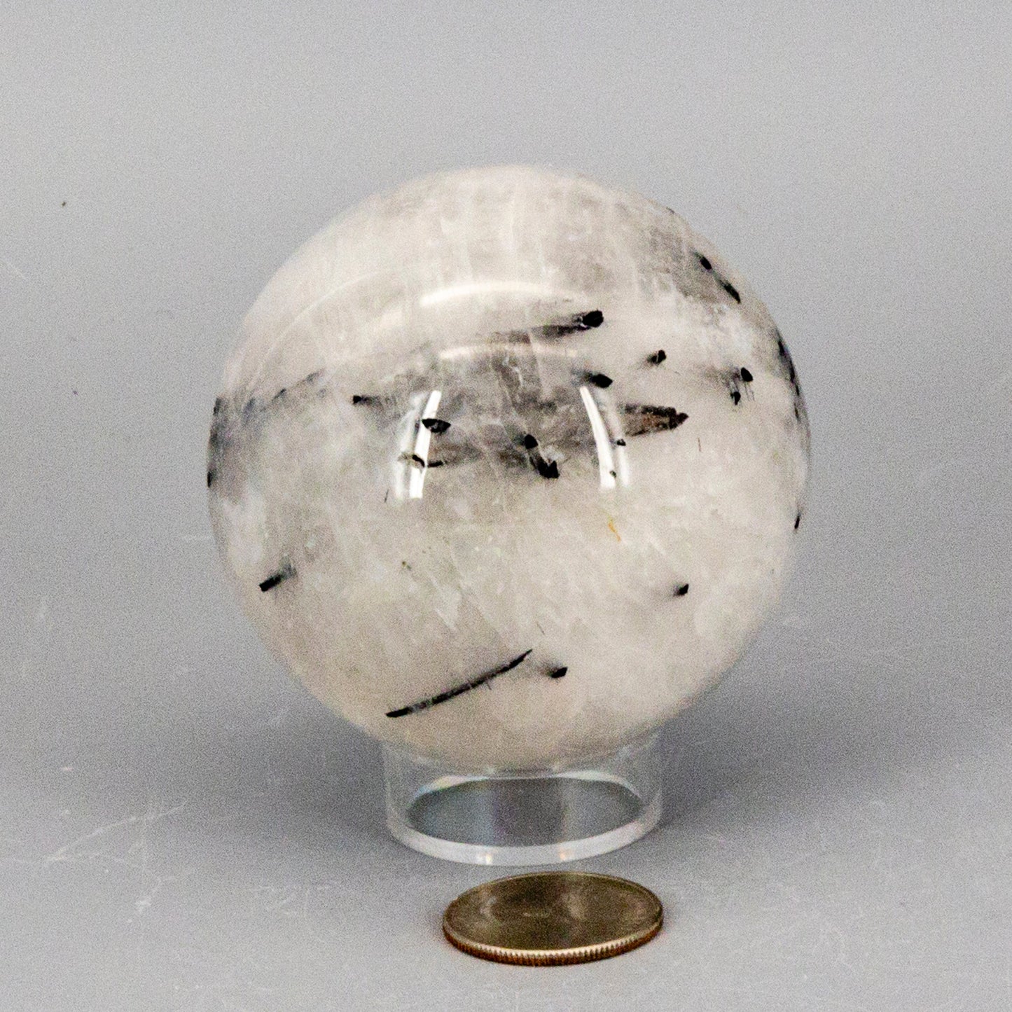 Quartz w/t Black Tourmaline Inclusions 68MM – Spheres