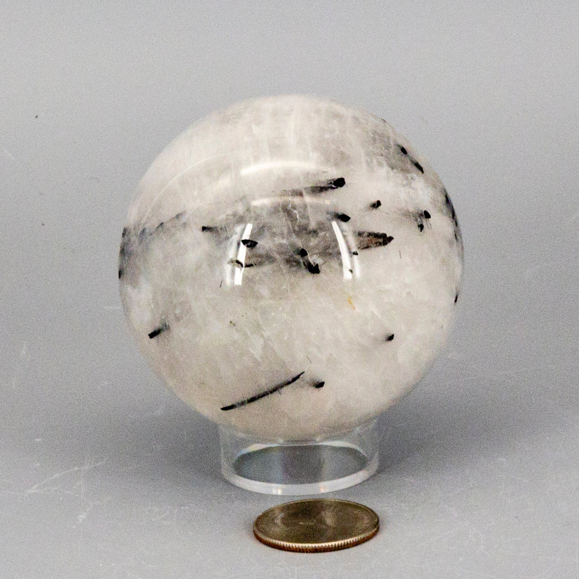 Quartz w/t Black Tourmaline Inclusions 68MM – Spheres
