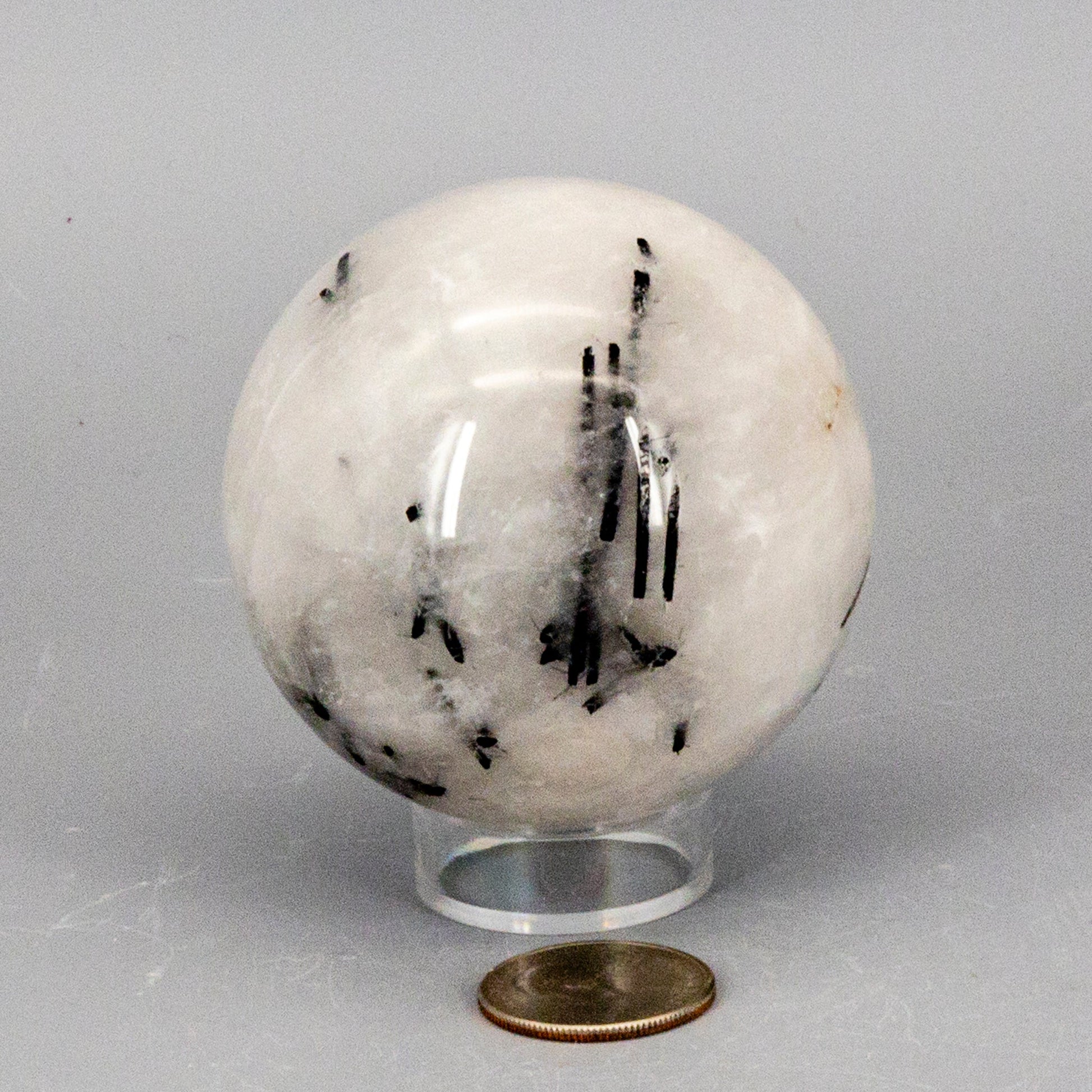 Quartz w/t Black Tourmaline Inclusions 68MM – Spheres